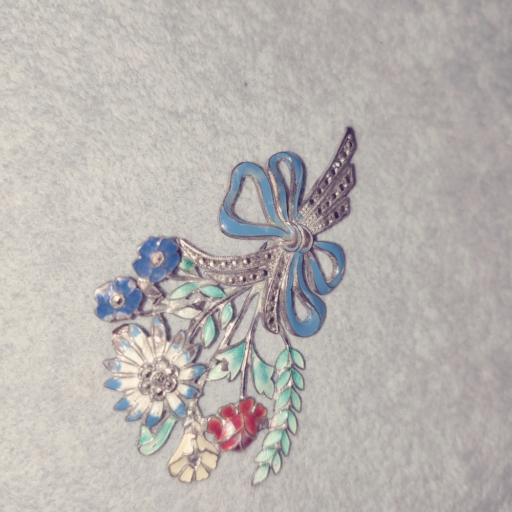 Floral Brooch with Blue and Red Accents